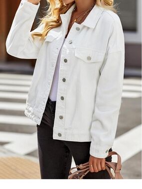 Classic White Women's Denim Jacket - Casual Button-Up Coat